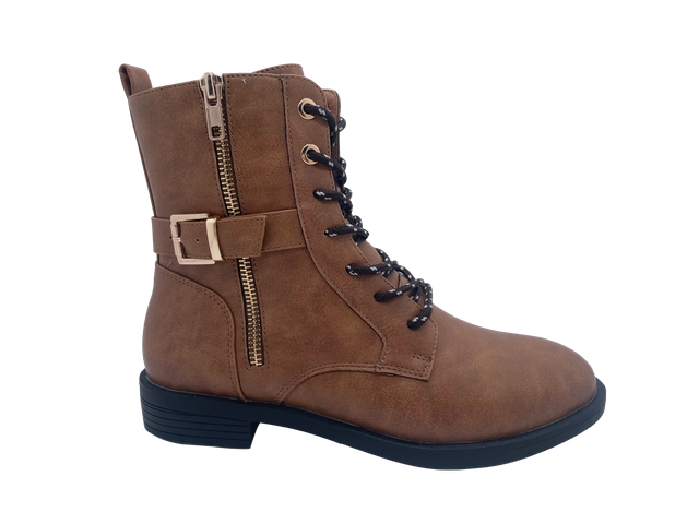 Brown Unique PU Girls Boots with Zipper