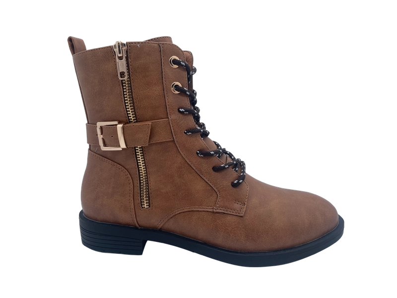 Brown Unique PU Girls Boots with Zipper